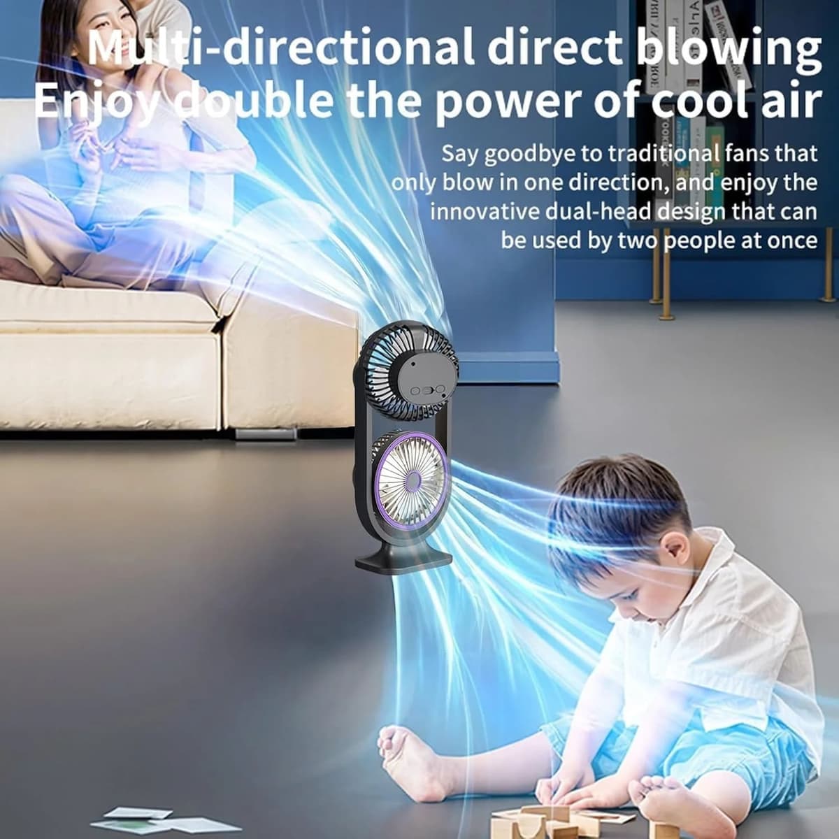 Ventilateur de Bureau Double Tête Rechargeable USB - مروحة المكتب المزدوجة بـ 3 سرعات
